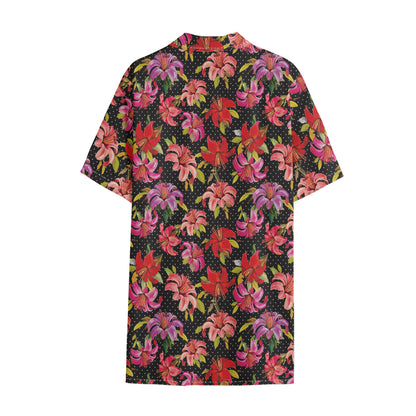 Polka Dot Lily Pattern Print Cotton Hawaiian Shirt