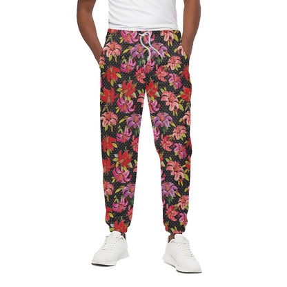 Polka Dot Lily Pattern Print Cotton Pants
