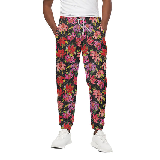 Polka Dot Lily Pattern Print Cotton Pants