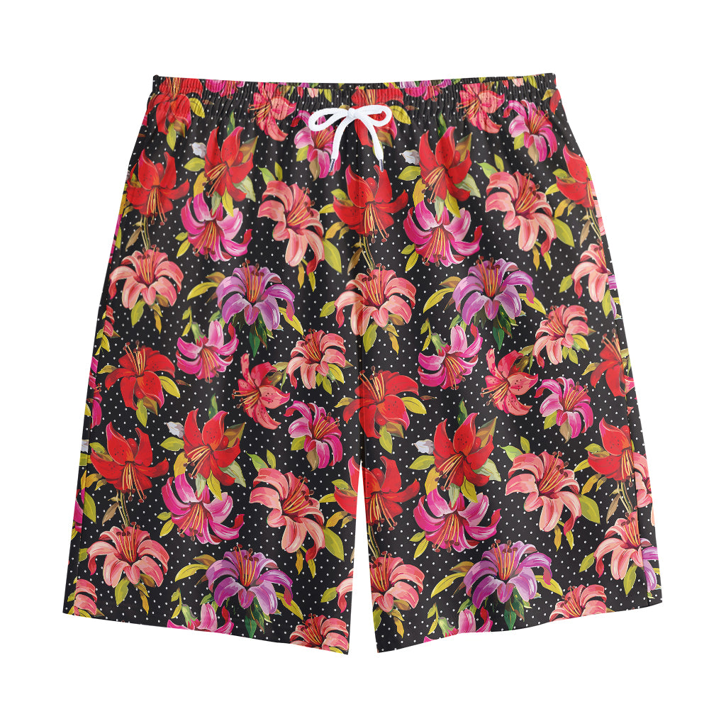 Polka Dot Lily Pattern Print Cotton Shorts
