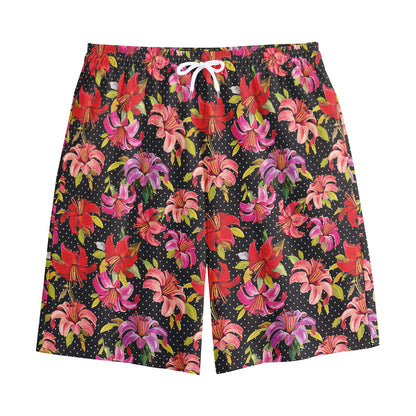 Polka Dot Lily Pattern Print Cotton Shorts
