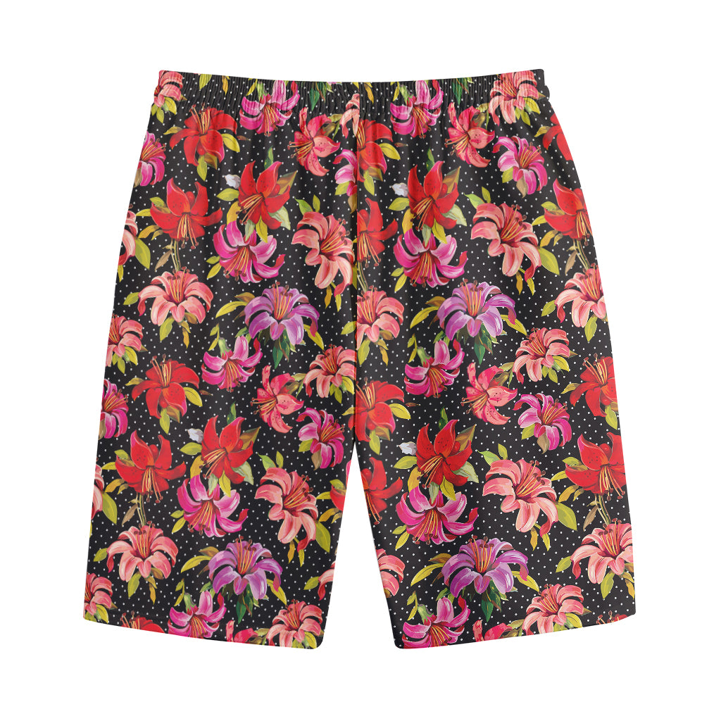Polka Dot Lily Pattern Print Cotton Shorts
