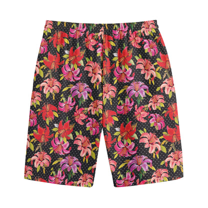 Polka Dot Lily Pattern Print Cotton Shorts