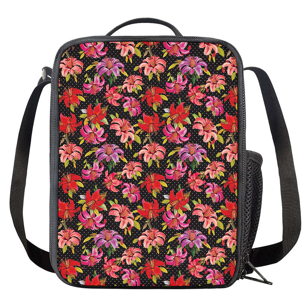 Polka Dot Lily Pattern Print Crossbody Lunch Bag