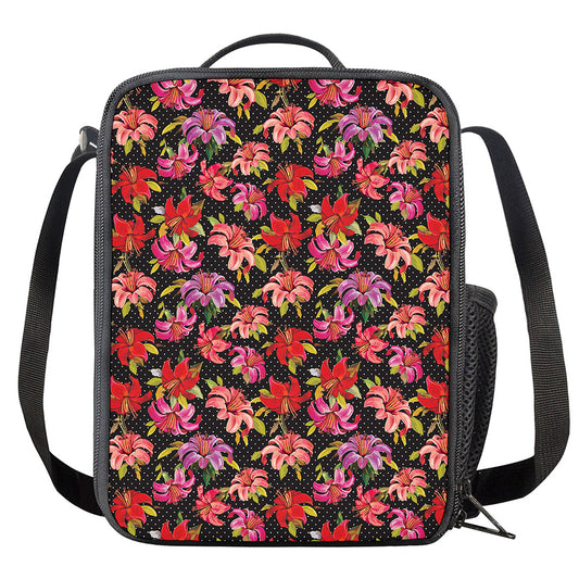 Polka Dot Lily Pattern Print Crossbody Lunch Bag