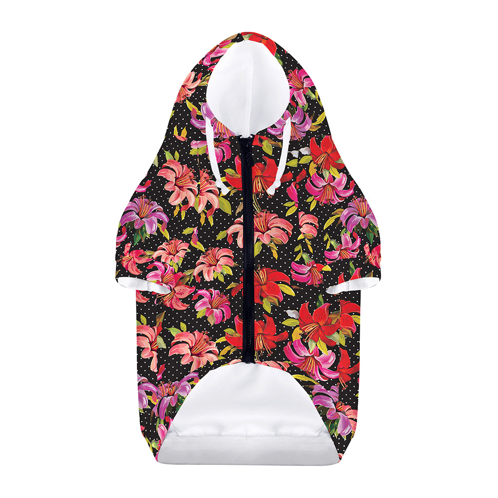 Polka Dot Lily Pattern Print Dog Zip Up Hoodie