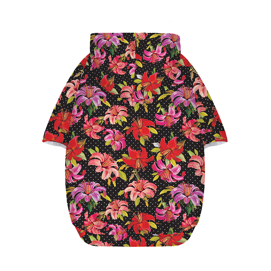 Polka Dot Lily Pattern Print Dog Zip Up Hoodie