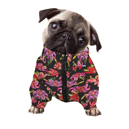 Polka Dot Lily Pattern Print Dog Zip Up Jacket