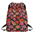 Polka Dot Lily Pattern Print Drawstring Backpack