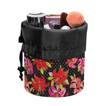Polka Dot Lily Pattern Print Drawstring Makeup Bag