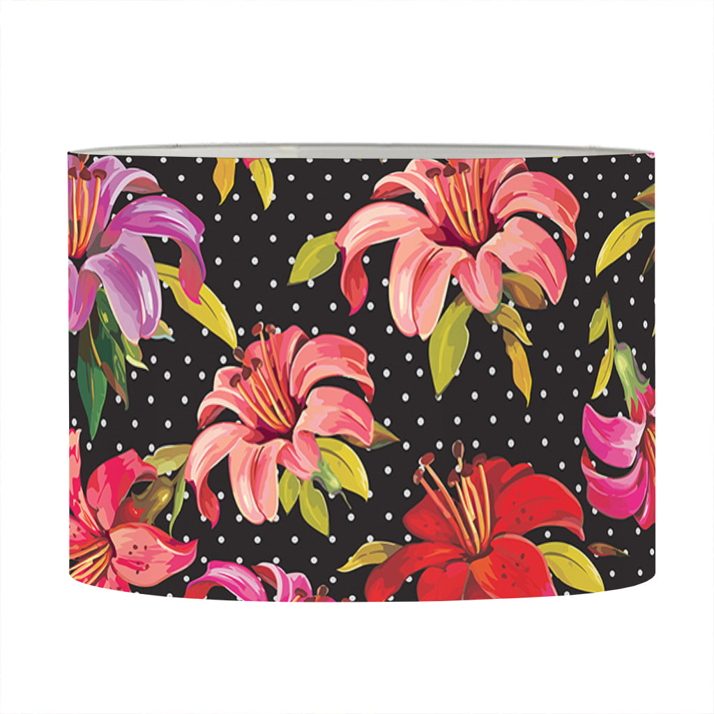 Polka Dot Lily Pattern Print Drum Lamp Shade