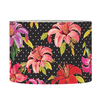 Polka Dot Lily Pattern Print Drum Lamp Shade