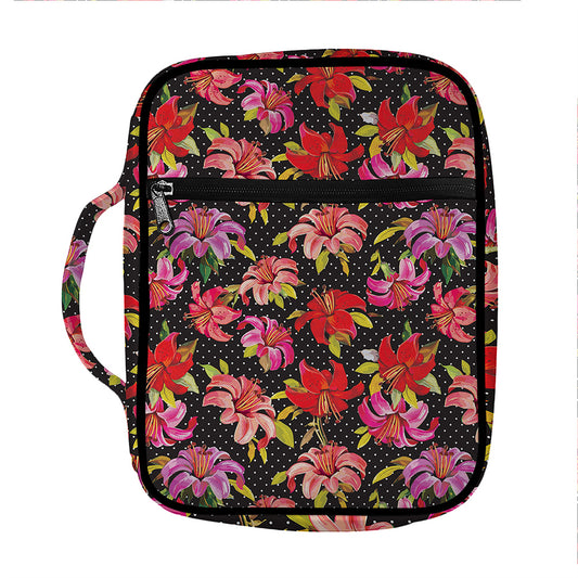 Polka Dot Lily Pattern Print Front Pocket Bible Bag