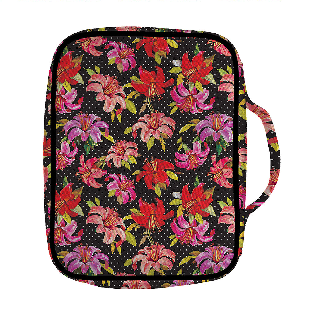 Polka Dot Lily Pattern Print Front Pocket Bible Bag
