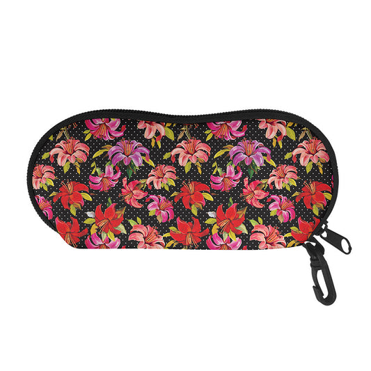 Polka Dot Lily Pattern Print Glasses Case