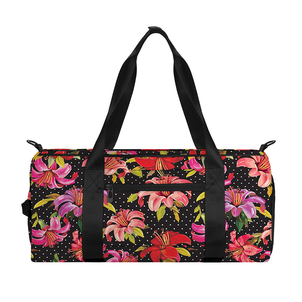 Polka Dot Lily Pattern Print Gym Bag