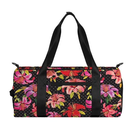 Polka Dot Lily Pattern Print Gym Bag