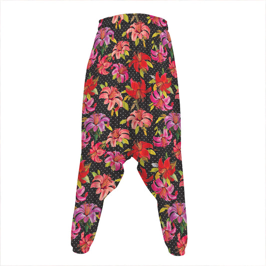 Polka Dot Lily Pattern Print Hammer Pants