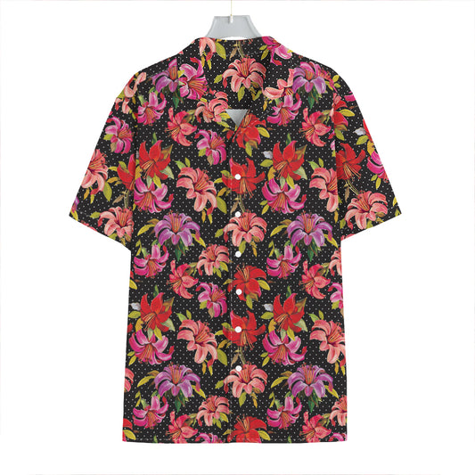 Polka Dot Lily Pattern Print Hawaiian Shirt