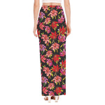 Polka Dot Lily Pattern Print High Slit Maxi Skirt
