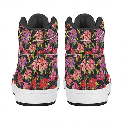 Polka Dot Lily Pattern Print High Top Leather Sneakers