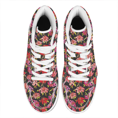 Polka Dot Lily Pattern Print High Top Leather Sneakers