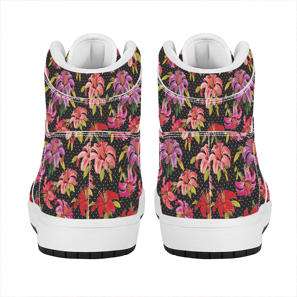 Polka Dot Lily Pattern Print High Top Leather Sneakers