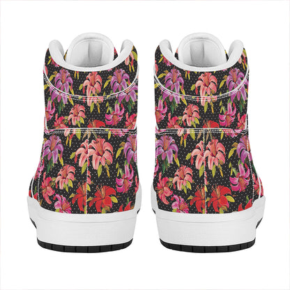 Polka Dot Lily Pattern Print High Top Leather Sneakers