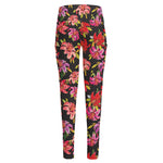Polka Dot Lily Pattern Print High-Waisted Pocket Leggings