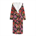 Polka Dot Lily Pattern Print Hooded Bathrobe