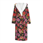 Polka Dot Lily Pattern Print Hooded Bathrobe