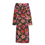 Polka Dot Lily Pattern Print Hooded Bathrobe