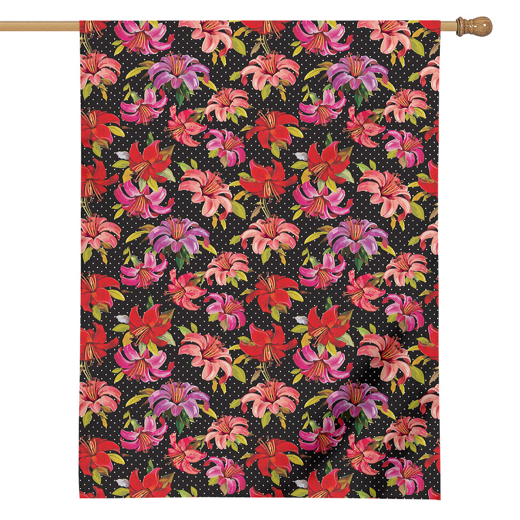 Polka Dot Lily Pattern Print House Flag