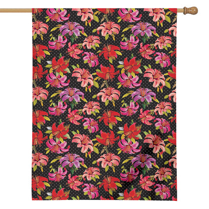 Polka Dot Lily Pattern Print House Flag