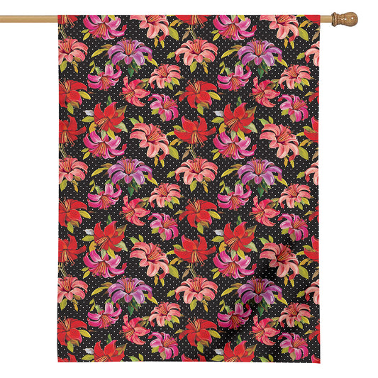 Polka Dot Lily Pattern Print House Flag