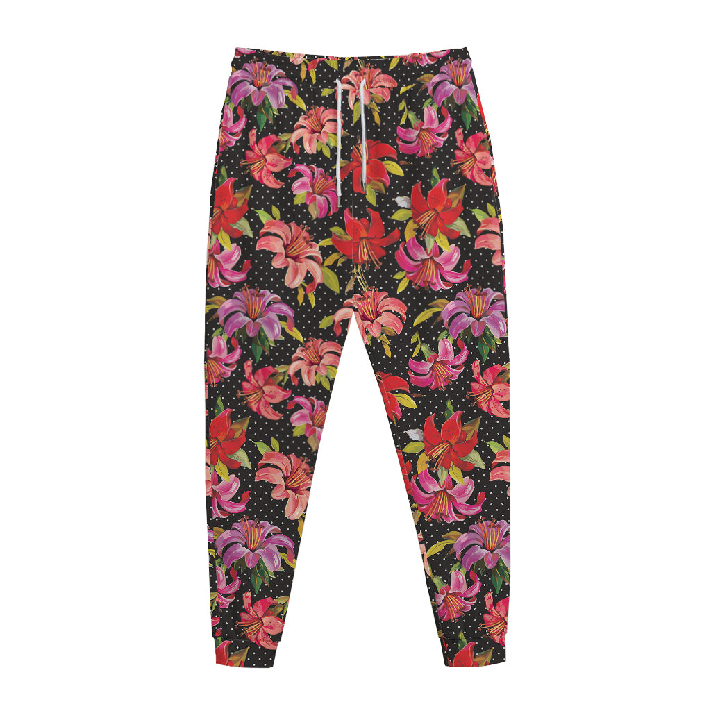 Polka Dot Lily Pattern Print Jogger Pants