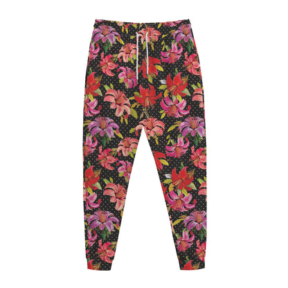Polka Dot Lily Pattern Print Jogger Pants