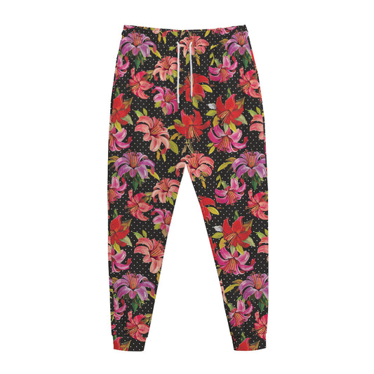 Polka Dot Lily Pattern Print Jogger Pants