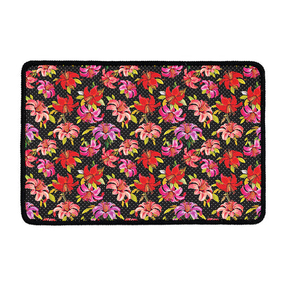 Polka Dot Lily Pattern Print Kitchen Mat