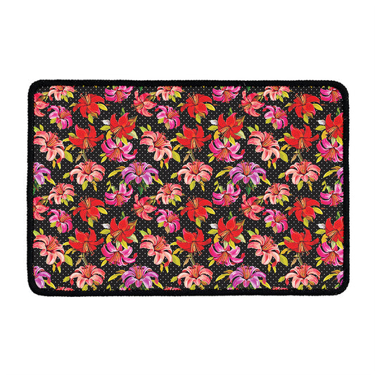 Polka Dot Lily Pattern Print Kitchen Mat