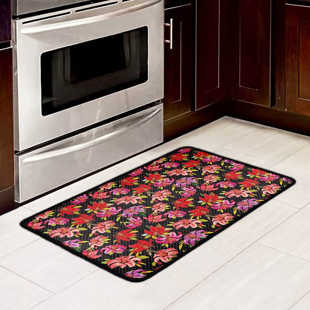 Polka Dot Lily Pattern Print Kitchen Mat
