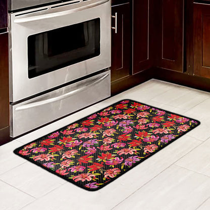 Polka Dot Lily Pattern Print Kitchen Mat