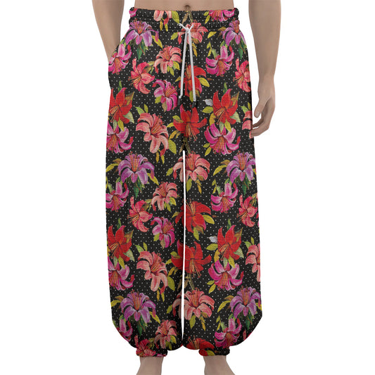 Polka Dot Lily Pattern Print Lantern Pants