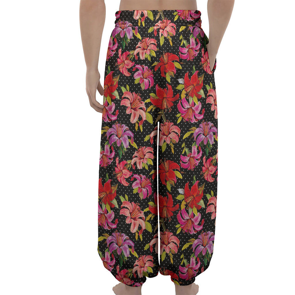 Polka Dot Lily Pattern Print Lantern Pants