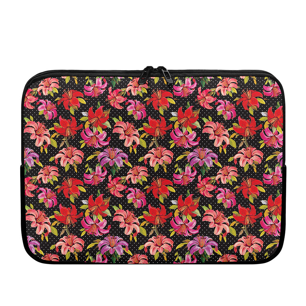 Polka Dot Lily Pattern Print Laptop Sleeve