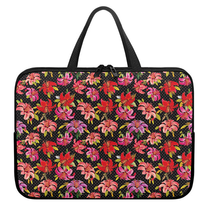 Polka Dot Lily Pattern Print Laptop Sleeve With Handle