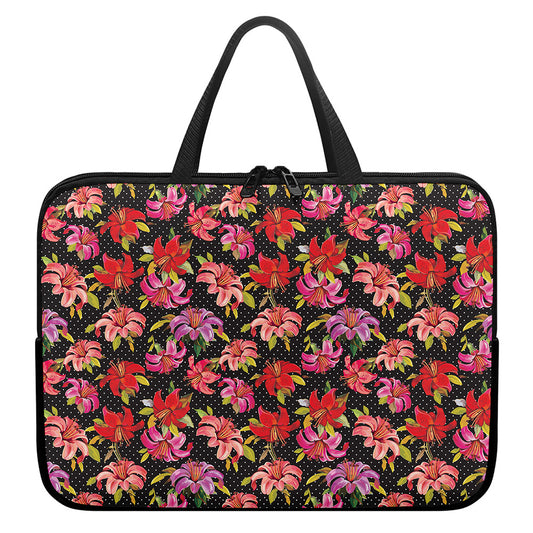 Polka Dot Lily Pattern Print Laptop Sleeve With Handle