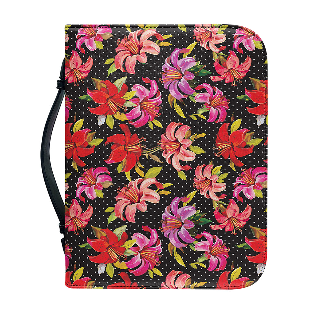 Polka Dot Lily Pattern Print Leather Bible Cover