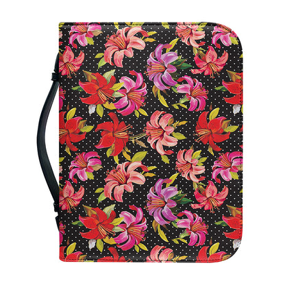 Polka Dot Lily Pattern Print Leather Bible Cover