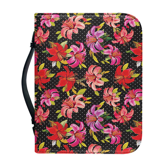 Polka Dot Lily Pattern Print Leather Bible Cover